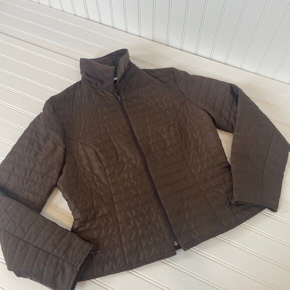 Anne Fontaine Women’s Brown Collared Padded Quilted Full Zip Jacket Size 6 - Picture 5 of 8